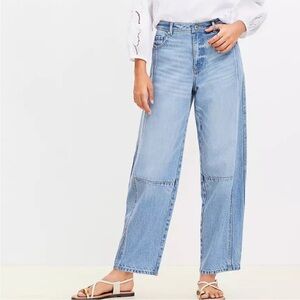 LOFT Light Wash Two-Tone Wide Leg Jeans